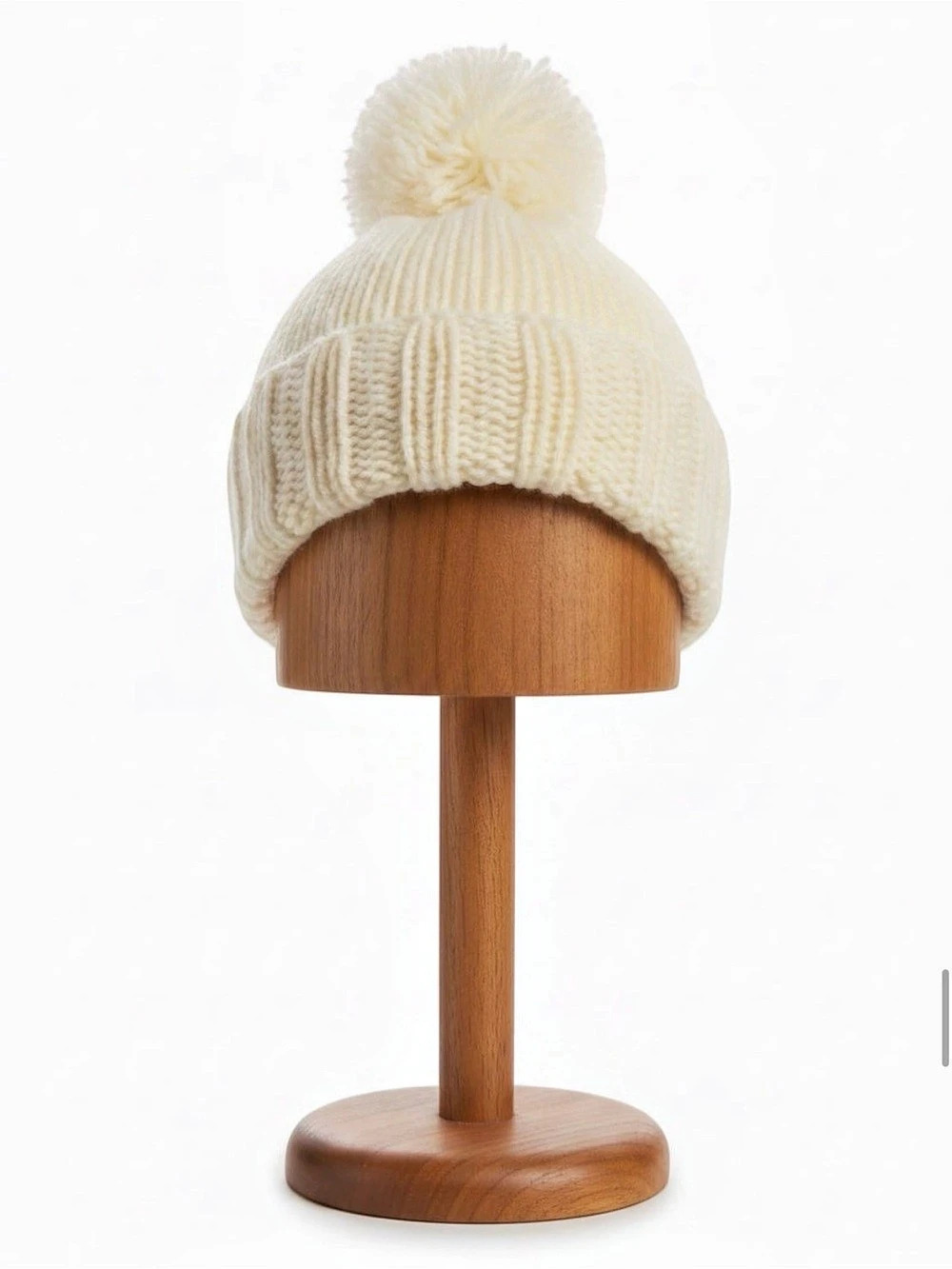 Ribbed pom-pom beanie in Supersoft yarn Cream
